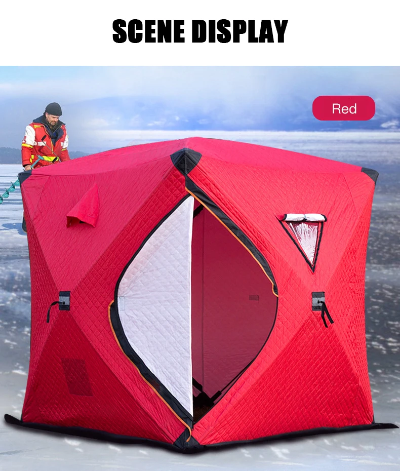 2023 outdoor mobile 6 side folding portable camping extra large insulated 2 person winter carp ice fishing steam sauna tent