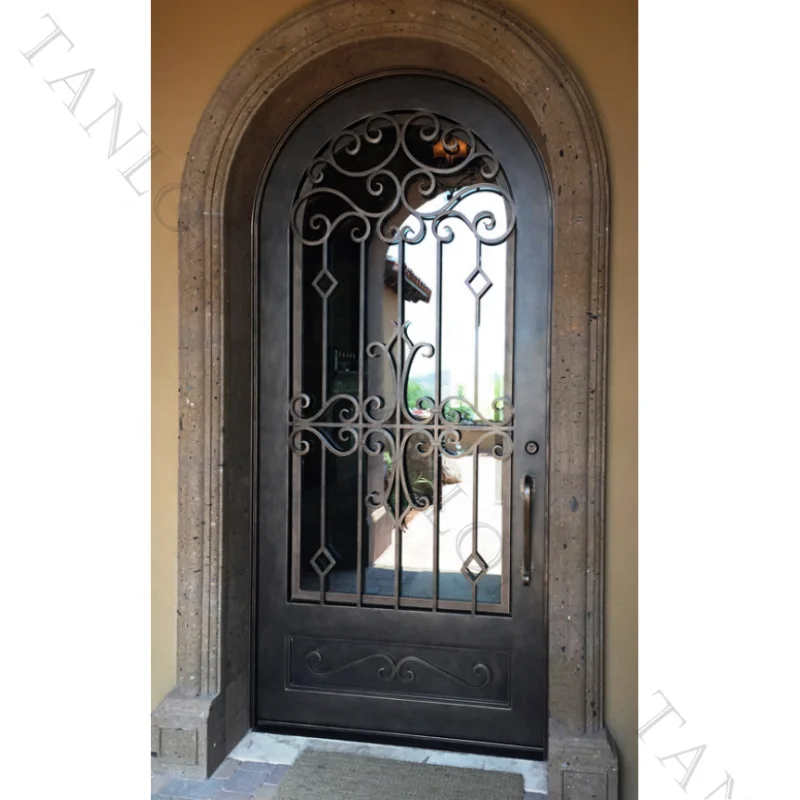 High Quality Glass House Apartment Entrance Iron Double Door Curved Arched  Entry Doors