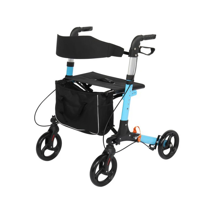 Folding Rollator Walker, Rolling Mobility Aid with 4 Adjustable Handle Heights Wheels Seat