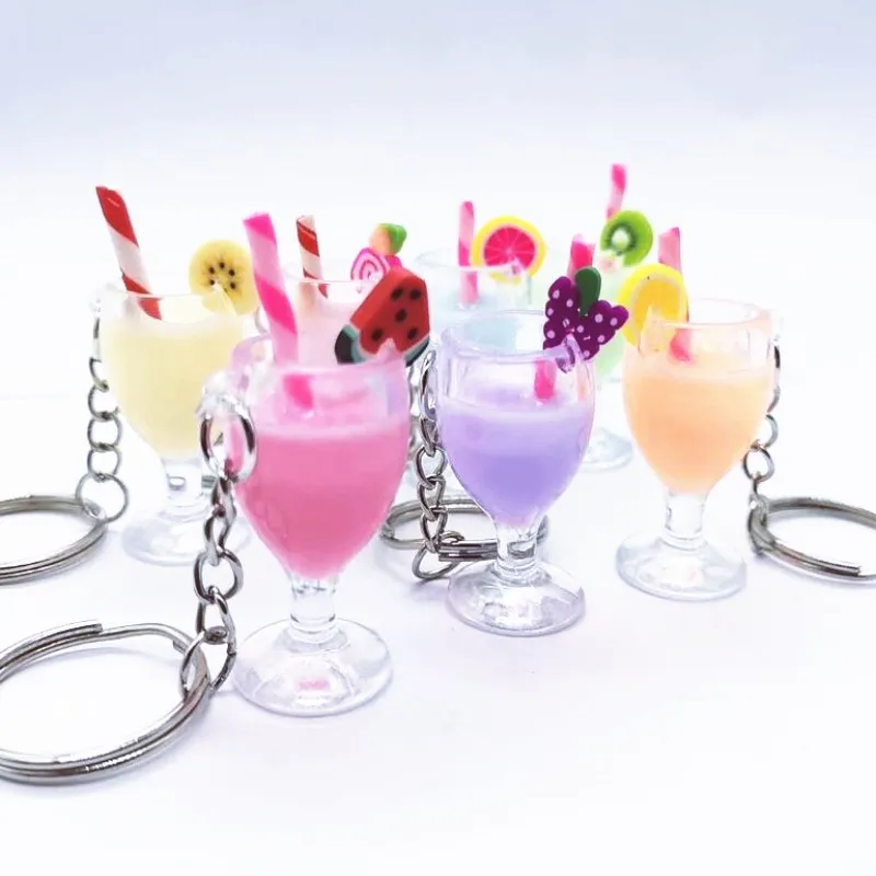 korea cute resin fruit drink cup keychain pendant,simulation Mini Ice Cream juice cup bag hanging charm promotion christmas gift