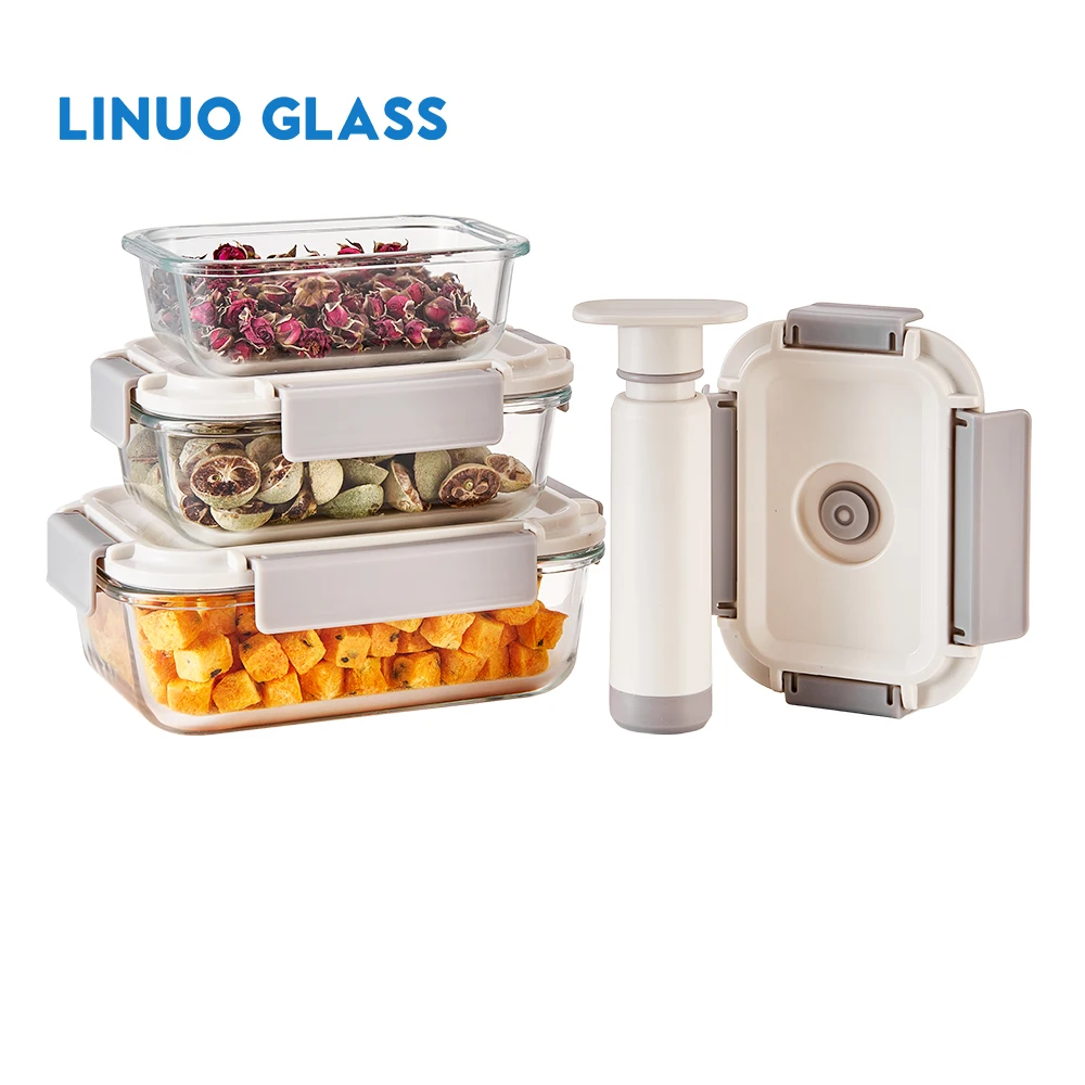 LINUO custom logo kitchen keep fresh meal prep box refrigerator food vacuum seal glass container pump for vacuum food