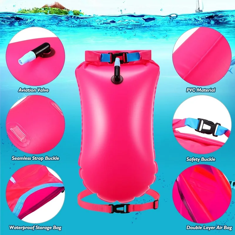 Swim Buoy Open Water Inflatable Swim Safety Float with Adjustable Waist Belt for Swimming Kayaking Training