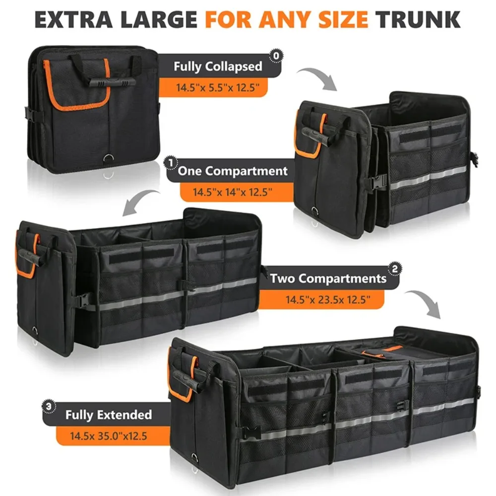 Custom Extra Large Capacity Multi-compartments Foldable Collapsible SUV Car Trunk Storage Organizer Box with Cooler Bag
