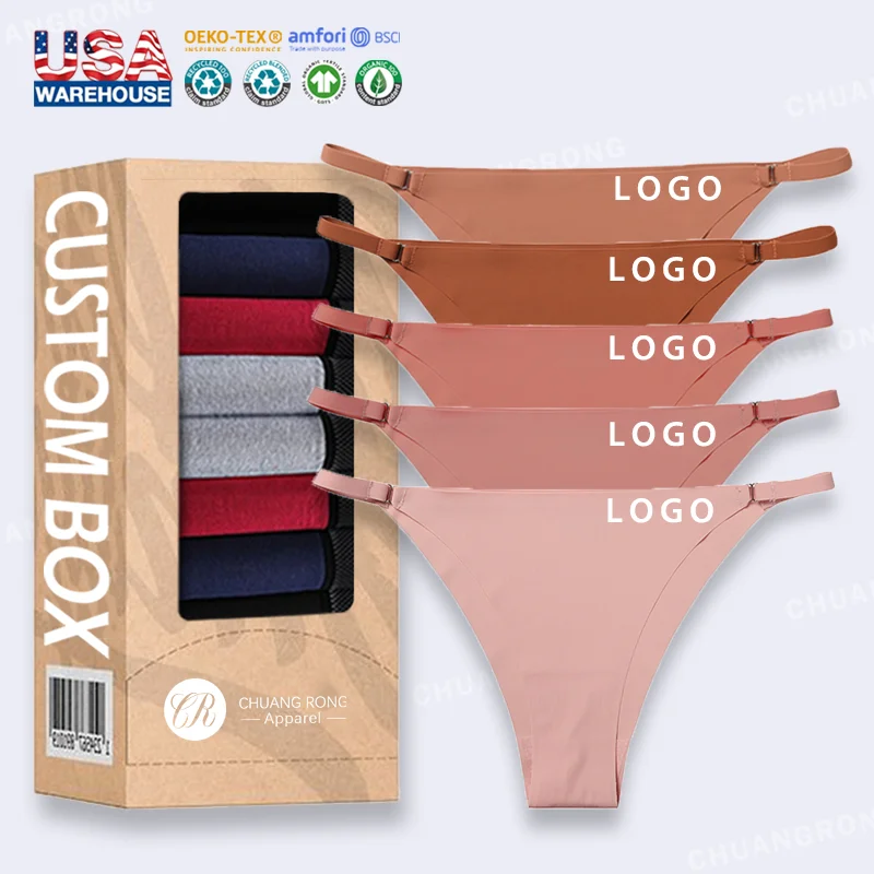 Custom Logo Women Comfortable Sexy Laser Cut Seamless Underwear Tanga Thongs Solid Ice Silk Traceless Women Panties