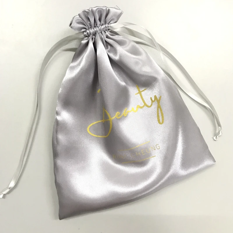 Роскошные атласные сумки для париков со шнурком коробки упаковка с логотипом на заказ шелковая сумка