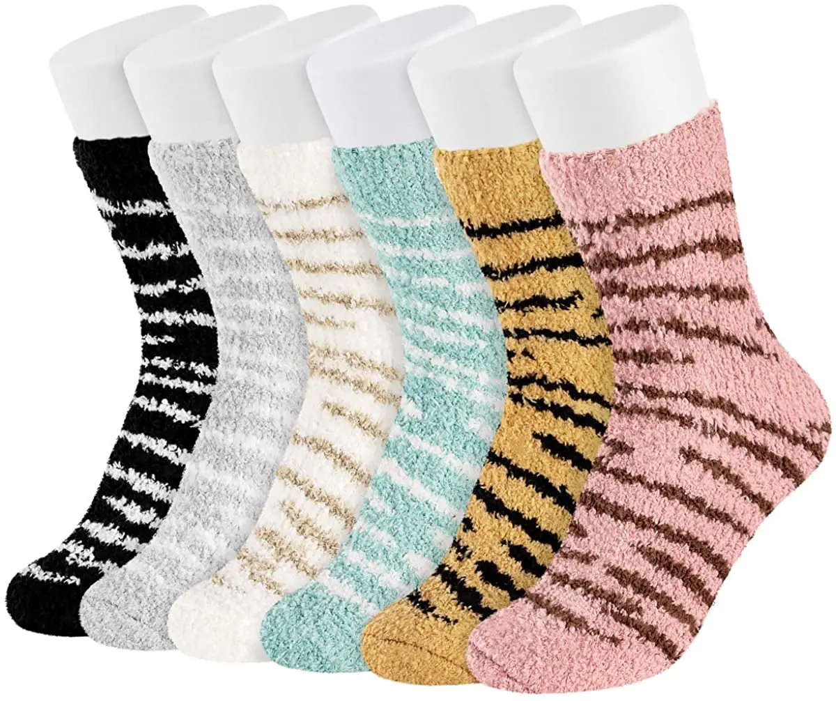 Женские дизайнерские мягкие теплые зимние носки Easycosy из кораллового флиса с узором в виде зебры толстые женские для пола
