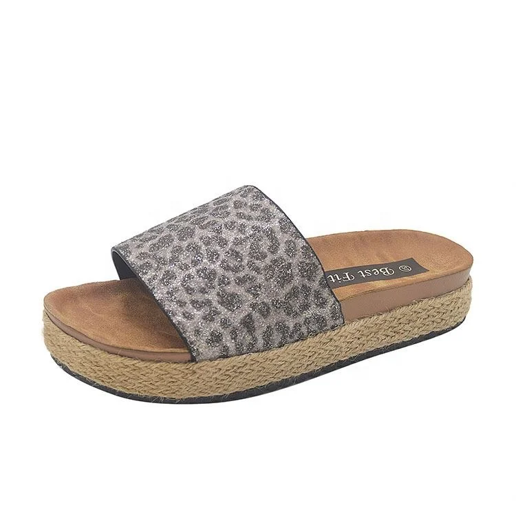 2021 High quality customized fashion Cheetah Printed Suede sandals espadrilles
