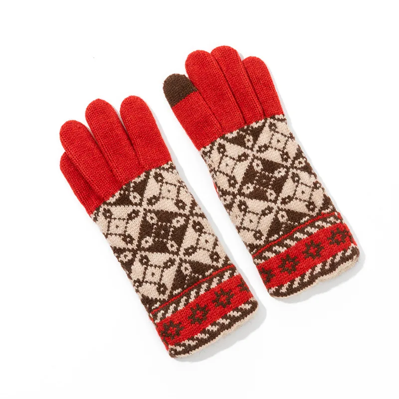 2021 Fashion Winter Jacquard Touch Screen Gloves Imitated Cashmere Knitted Warm Gloves for Men and Women