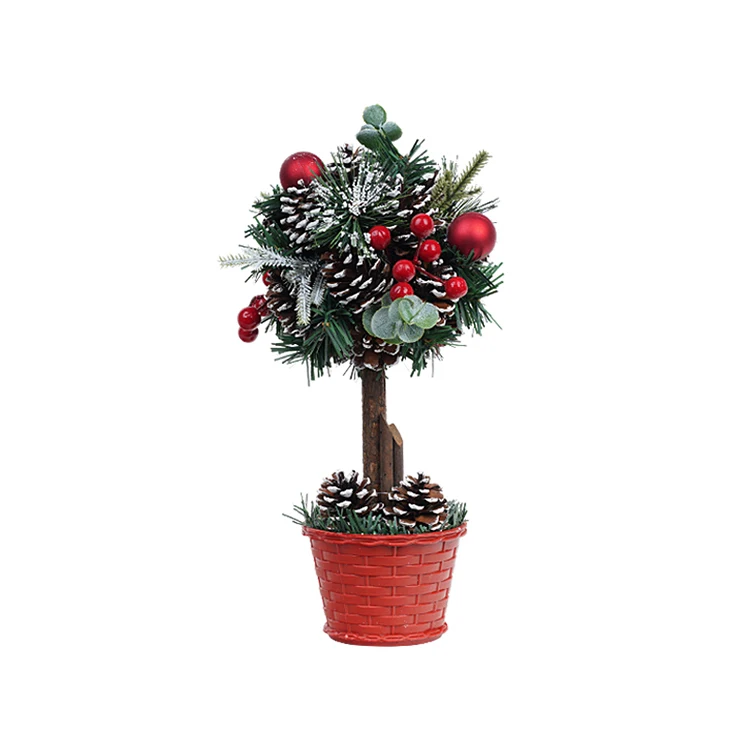 Прямая продажа с завода красная корзина база мини производство 12 см настольная елка натуральное Рождественское украшение натуральная сосновые