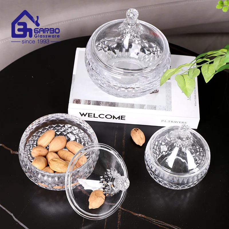 Middle Size High-end Glass Candy Storage Jar Classical Pyramid Design Candy Pot Middle East Hot Morocco Style Glass Candy Jar