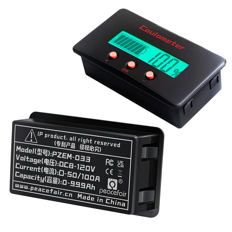 PZEM-033 Universal LCD Car Battery Tester 12V Lithium Acid Lead Battery Level Capacity Indicator Coulomb Meter 120V 50A 100A