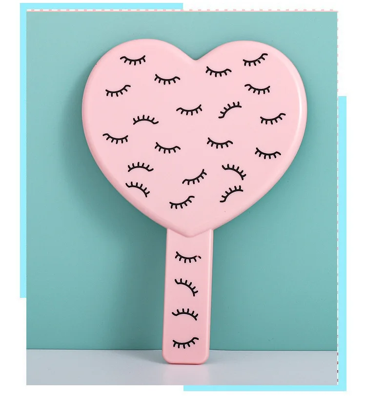 Small heart-shaped pink handheld makeup mirror beauty salon barber plastic hand mirrors portable heart-shaped mirrors for pocket