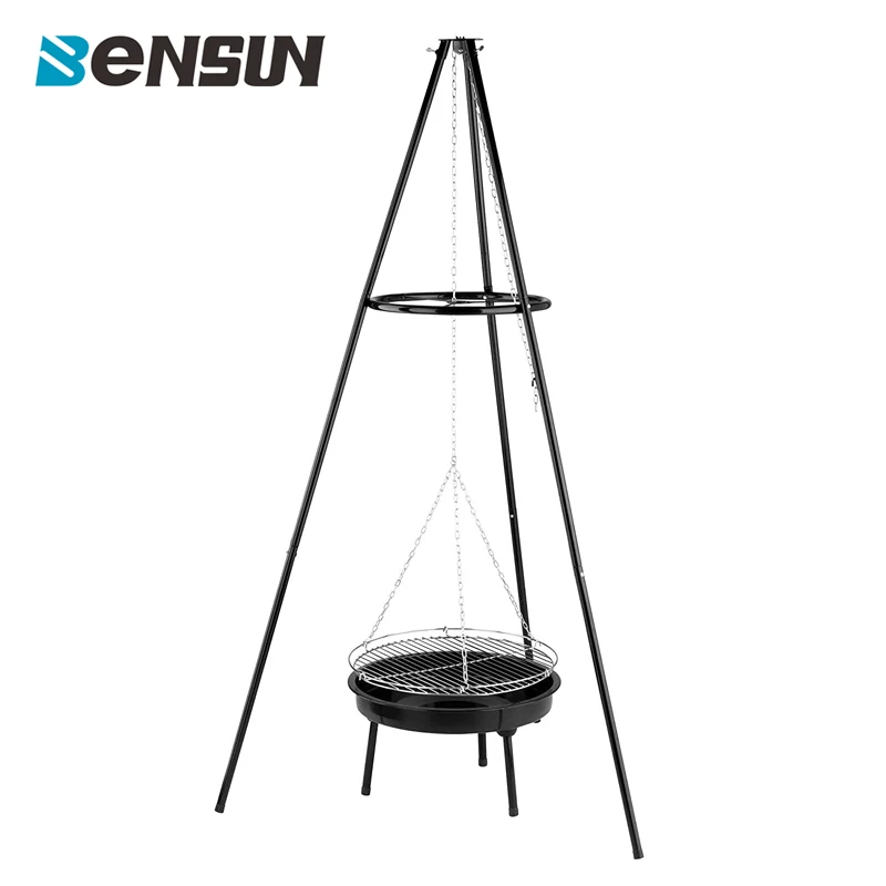 Outdoor Charcoal Tripod BBQ Grill for Campin Tripod Fire Hanging Barbecue Grill  Fire Pit