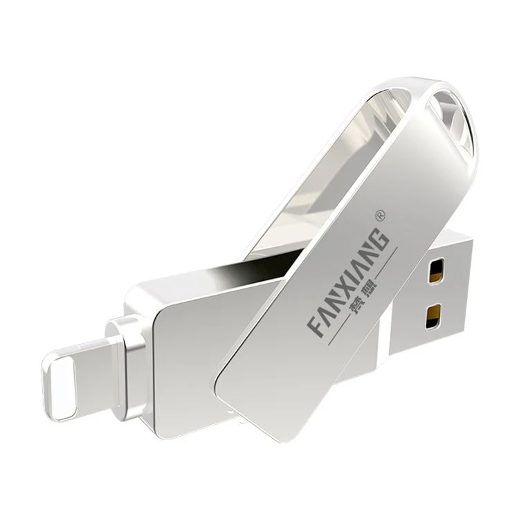 Hot Selling Custom Logo Rotation 2 In 1 Metal Otg Usb2.0 32gb Multi-function Mobile Phone U Disk For Iphone