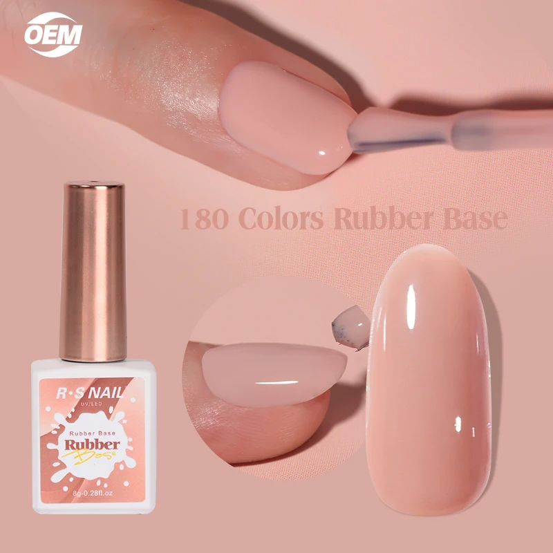 R S Nail Long Lasting Rubber Base Gel 8g Wholesale Supplies Oem Bulk 180 Colors Rubber Base Gel Uv Nail Rubber Base Coat