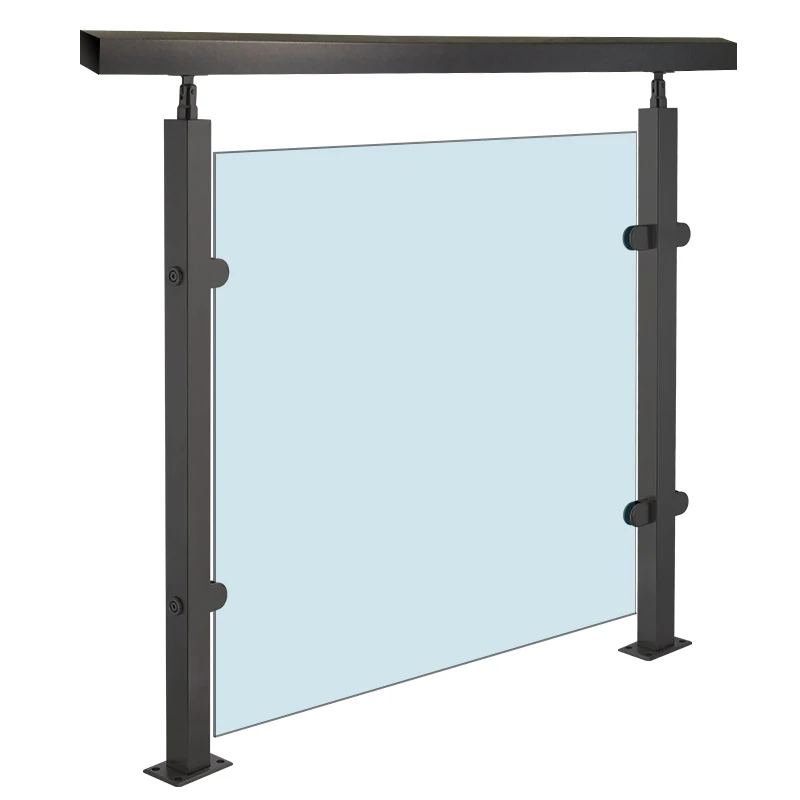 External Glass Railing Balcony Roof Fence Black Balustrade Price deck Design Stainless Steel posts