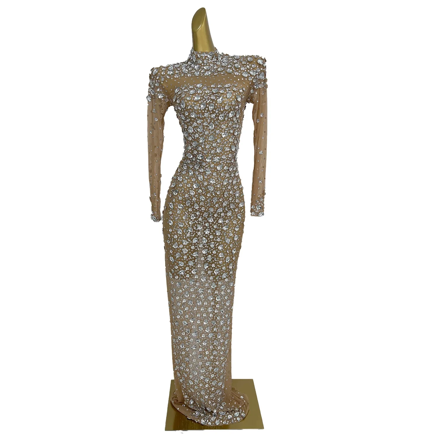 Vestidos Mujer Sexy Transparent Banquet Prom Sheath Dress Crystal Lady Night Club Bodycon Dress Women Evening Party Long Dress