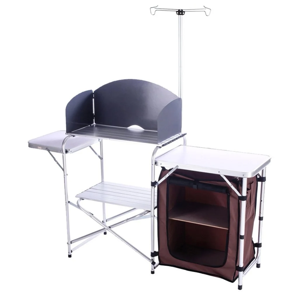 Outdoor Portable Cooking Cook Kitchen Windscreen, BBQ, Party Station Aluminum Floding Camping Table