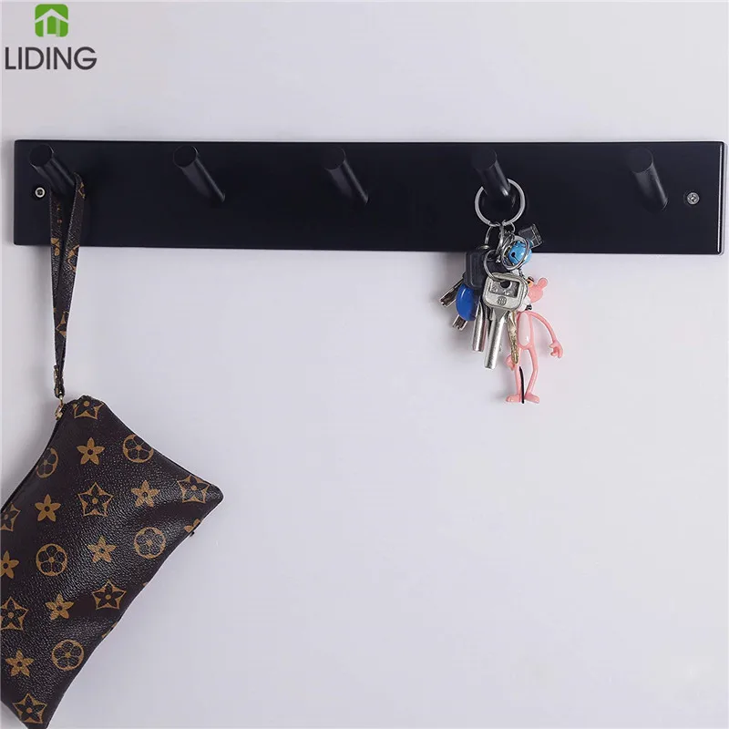 Bamboo 5 Hook Coat Rack Wall Mounted Key Cap & Hat Rack