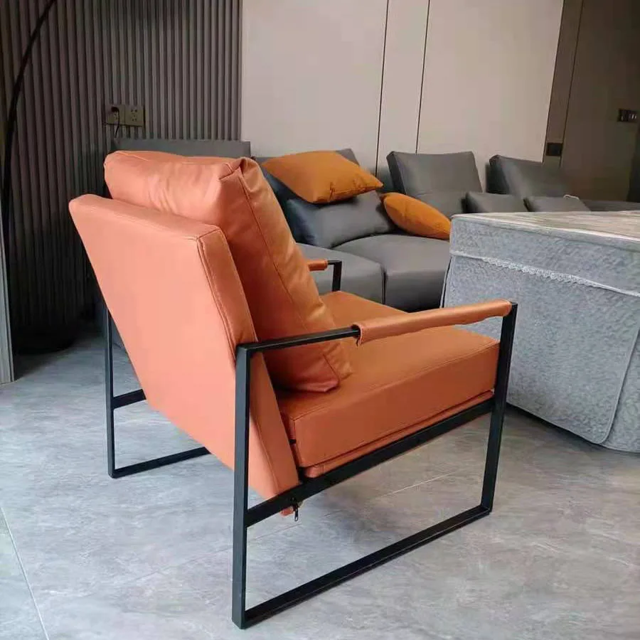 Nordic modern lounge back sofa chair leather furniture luxury cafe metal legs for sofa chair leather upholstered armchair