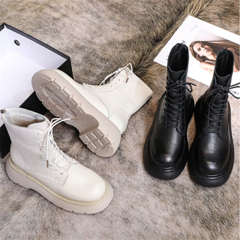 High Quality Women Genuine Leather Autumn Winter Thick-soled Ankle Boots Mid-tube Ladies Keeping Warm Snow Boots