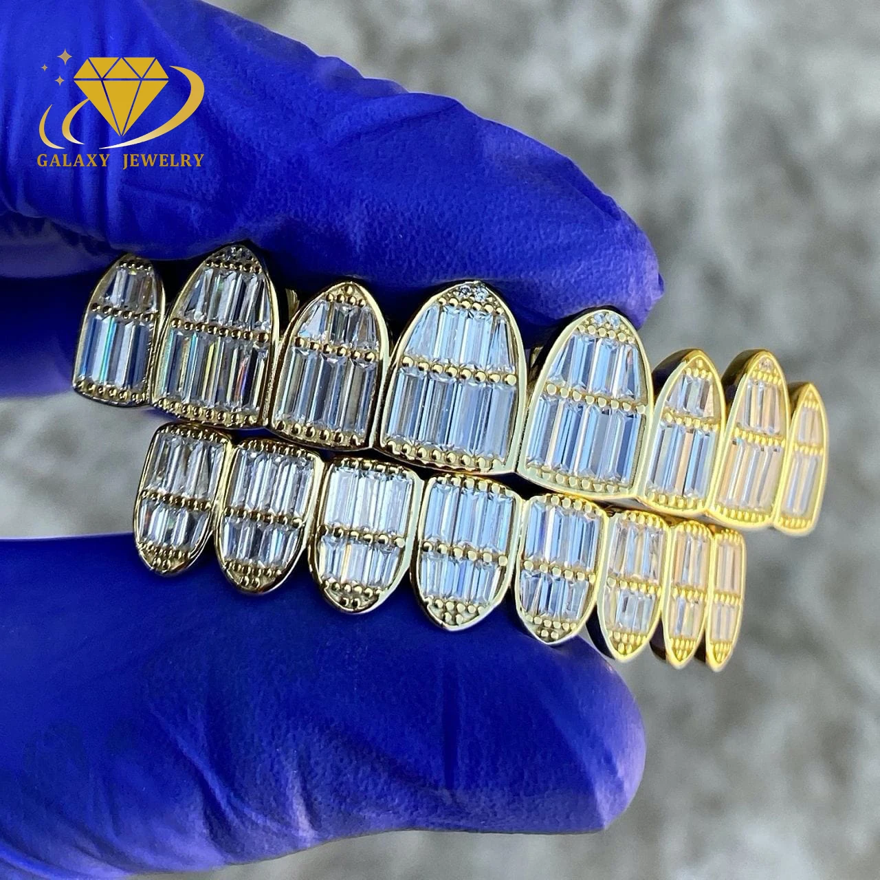 Custom Iced Out Grillz Baguette Cut Vvs Moissanite Pass Diamond Tester Sterling Sliver Mossanite Jewelry Grillz For Teeth