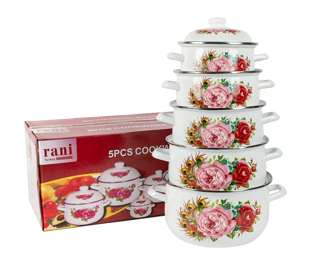 Peacock feathers and flowers bloom cast-iron enamel casserole enamel  pot set