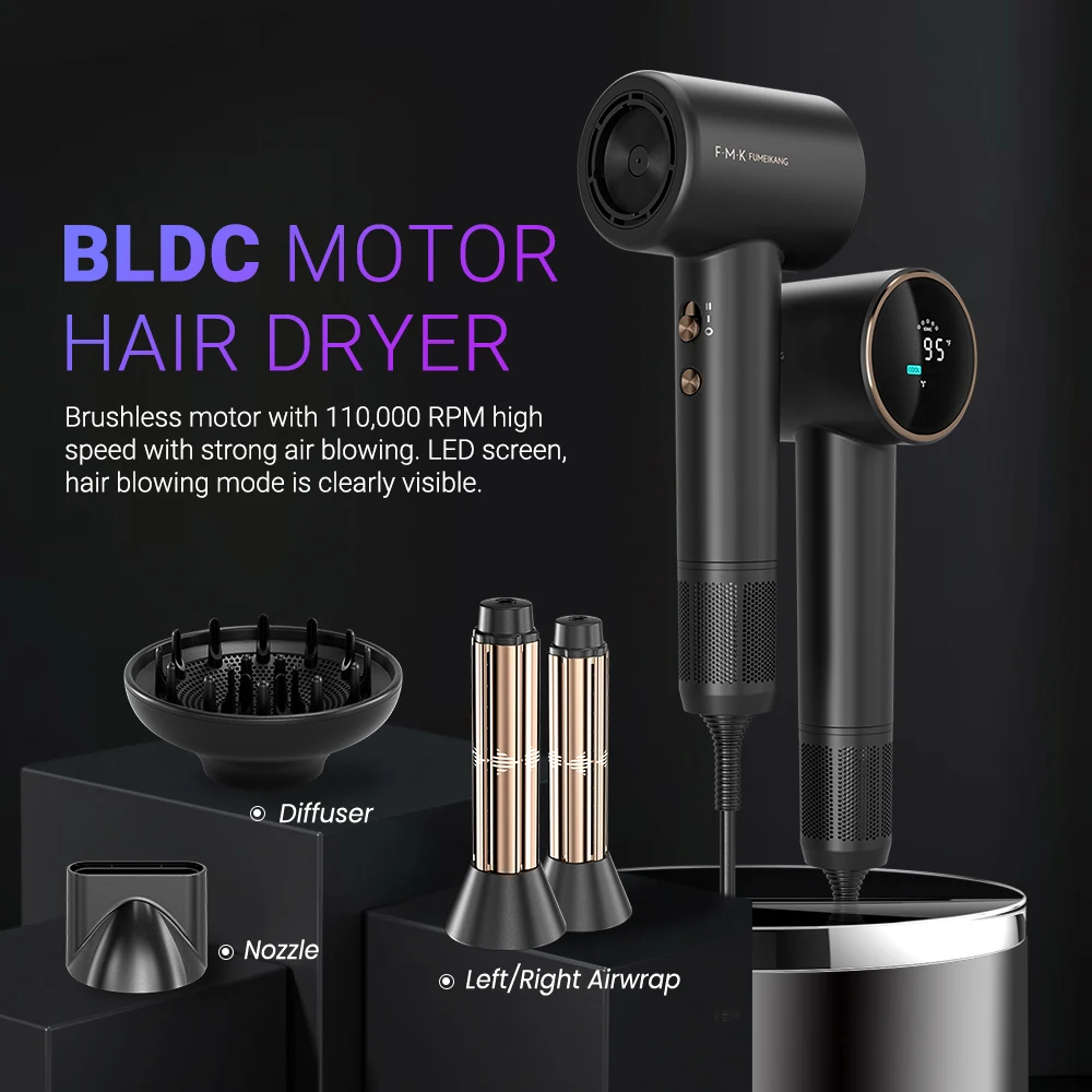 2024 NEW product Super ionic hair dryer Fast Heating  blow dryer With LCD Screen 1800w Multi speed  brushless hair dryer set