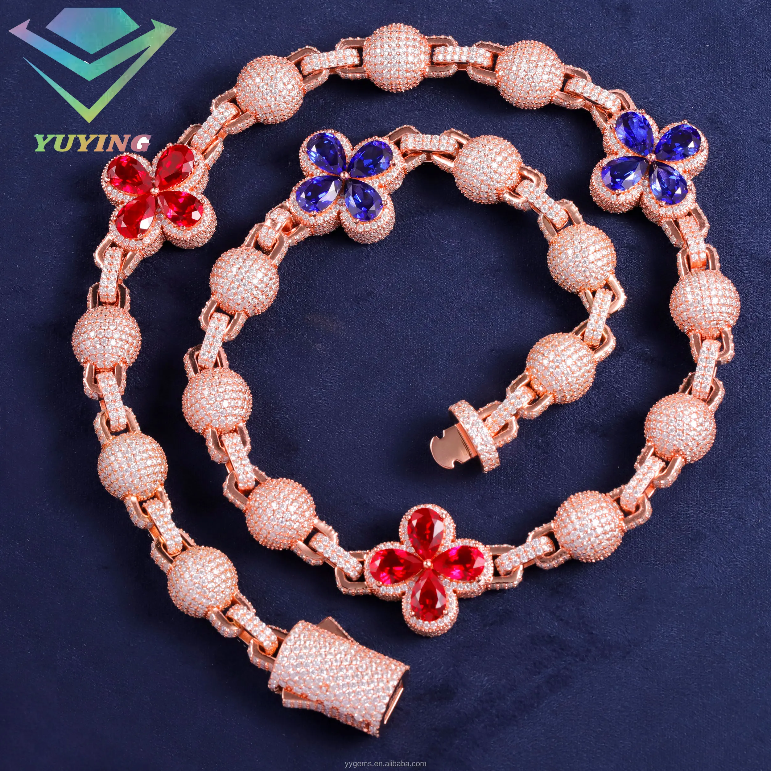 Colorful Lab Ruby Sapphire Diamonds S925 Sterling Silver Miami VVS Moissanite Cuban Chain for Hip Hop Jewelry