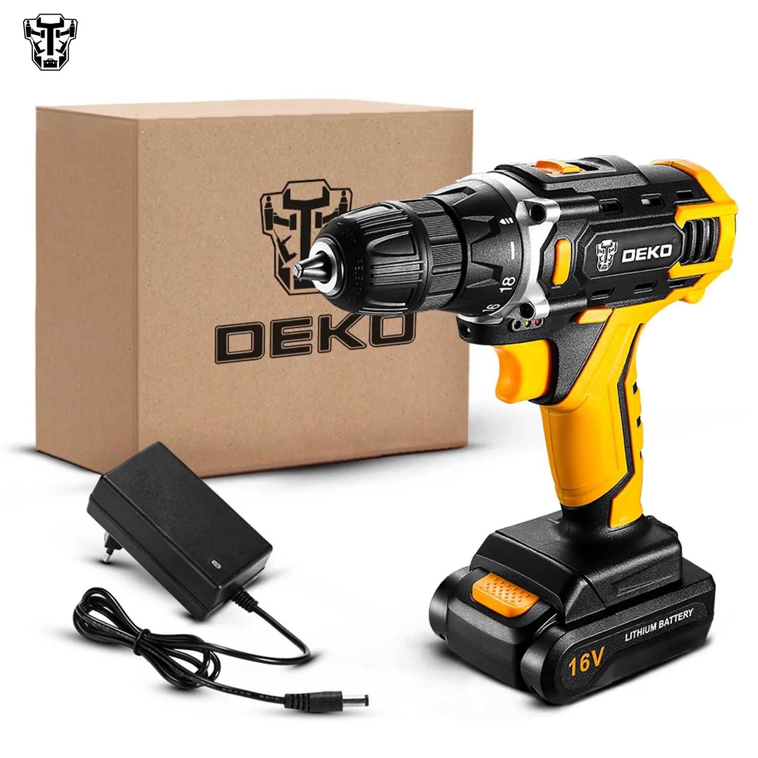 DEKO DKCD16FU SET1 16V 1500mAh Cordless Drill with 32N.m 18+1 Torque 2 Speed Woodworking Screwdriver Battery Power Tools