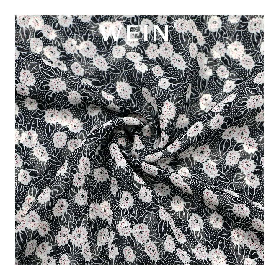 WI-A05 Latest design soft 50D lightweight silk georgette chiffon fabric with small flower printing design fabric for dress