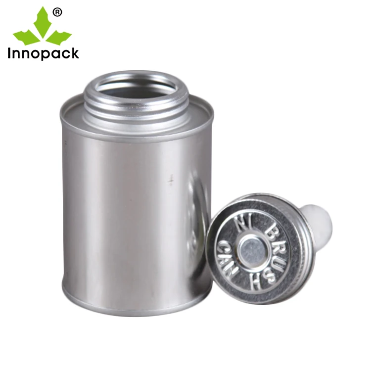 250ml round tin can with screw lid and brush, cheap direct sale