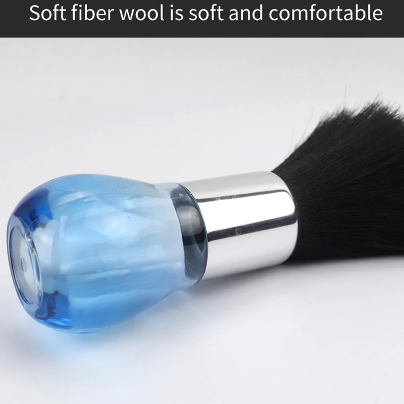 Customized Logo Barber Plastic Crystal Handle Soft Hair Cutting Cleaning Brush Neck Removal Duster Shaving Brush For Hairdresser