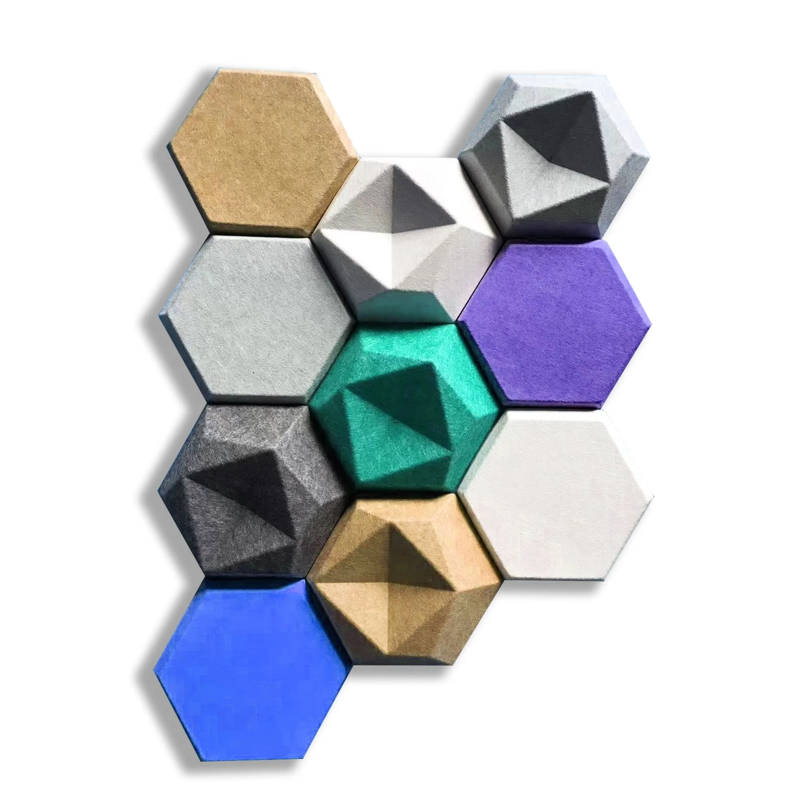 Hexagon Colorful Polyester Pet Molded Decor 3D Acoustic Wall Panels