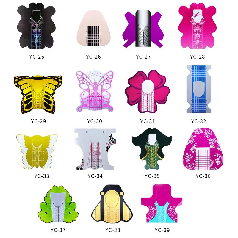 100PCS Self-Adhesive Nail Tips Guide Gold Horseshoe Butterfly Extension Tips Nail Forms for Acrylic Nails