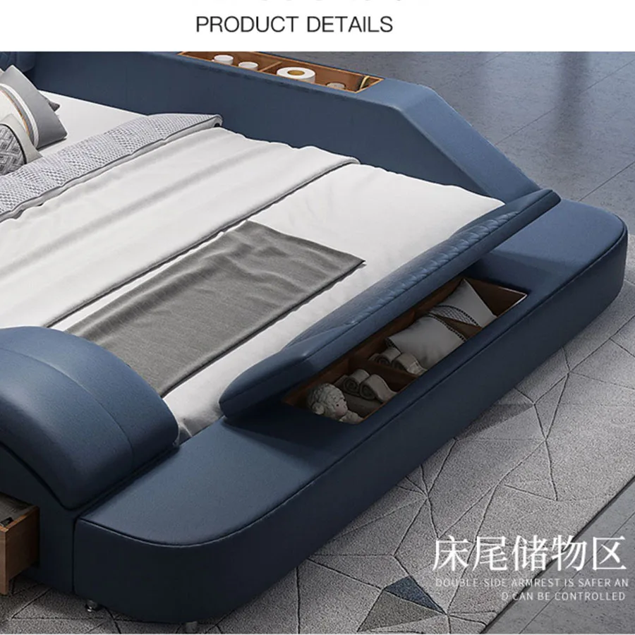 Factory direct sales modern smart tatami bed smart projection storage size wood frame double bed