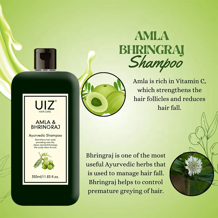Amla Bhringraj Shampoo Anti-Hair Loss Control Premature Graying Hair Care Strengthens Herbal Shampoo