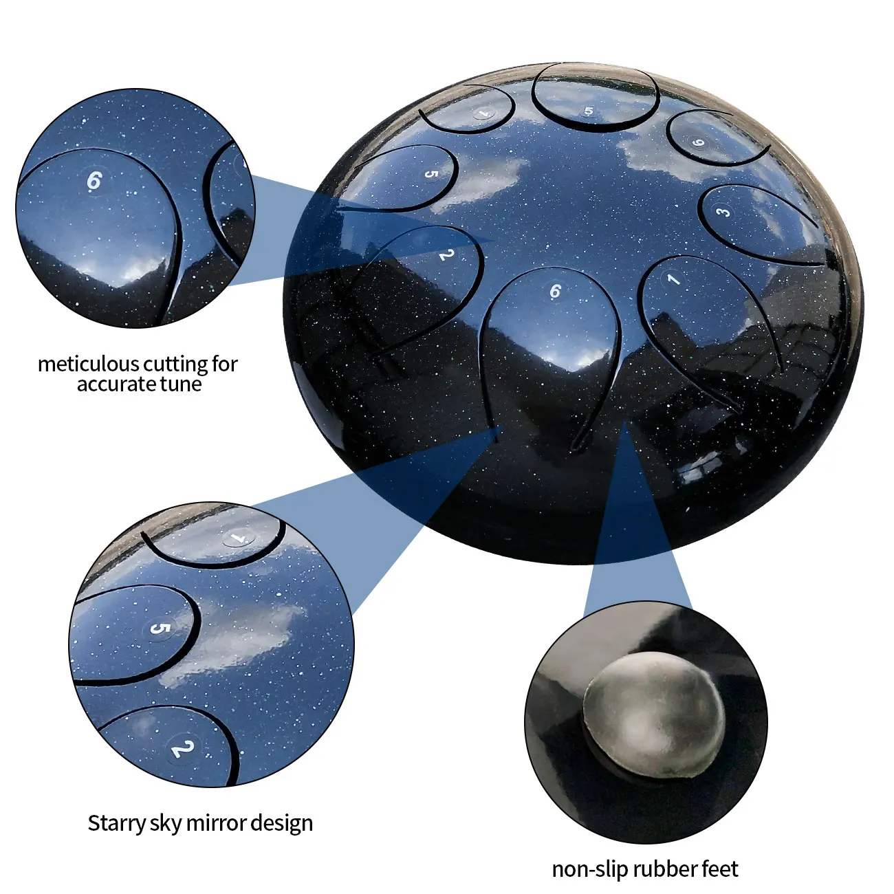 ASTEMAN Steel Tongue Drum Star series Starry Black 6 inch 8 tone C key  Lotus Steel Tongue Drum