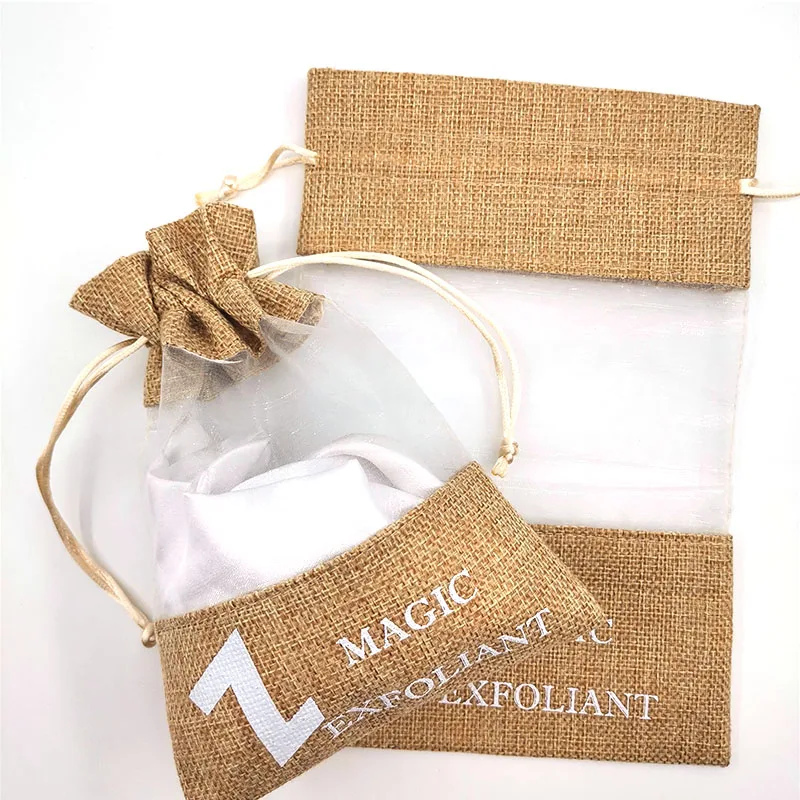 Custom Logo Jute Shopping Bags Linen Coffee Bag Jewelry Gift Pouch Burlap Drawstring Bags With Organza Window
