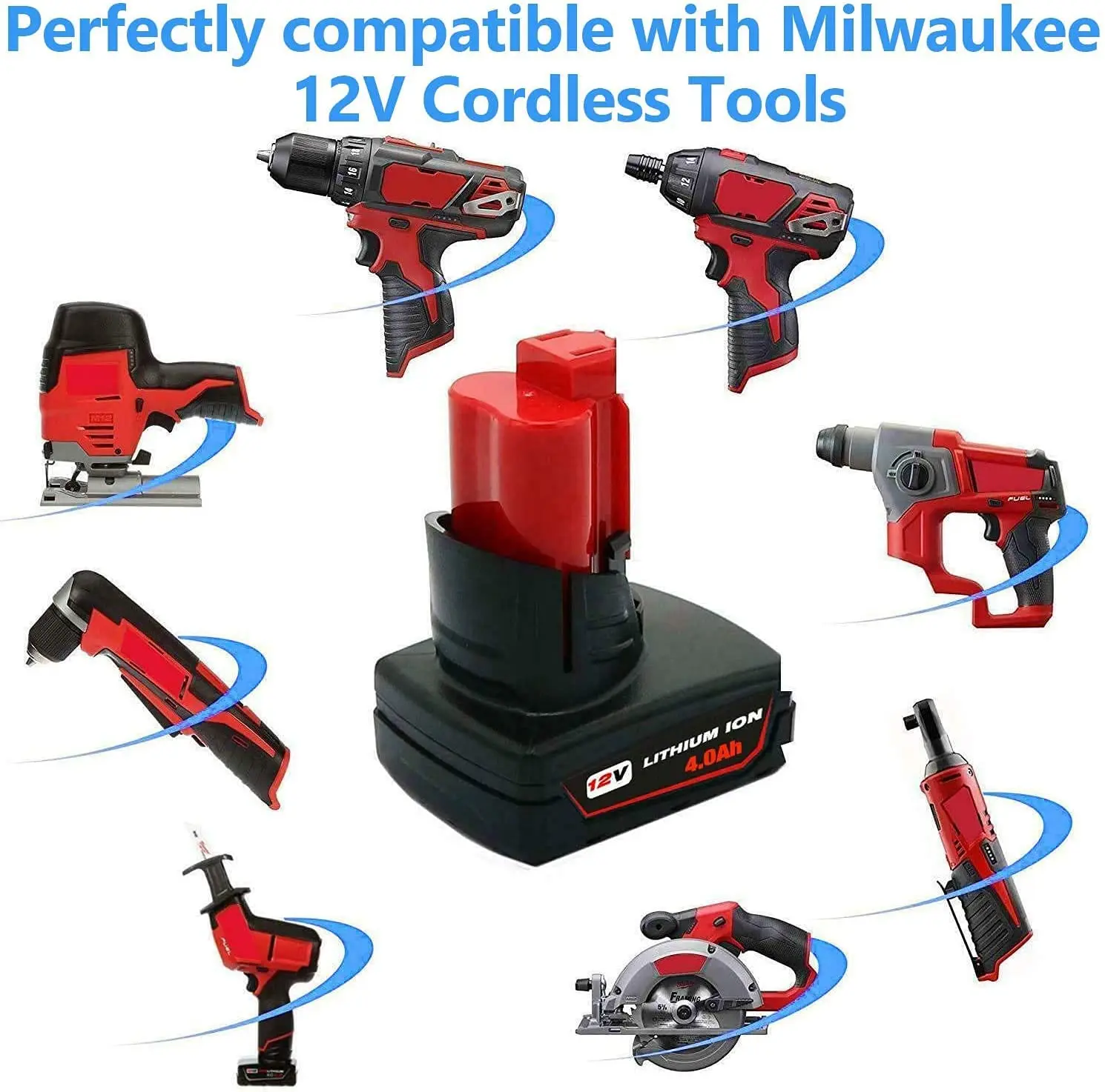 4.0Ah 12V Lithium Replacement for Milwaukee 12V Battery 48-11-2411 48-11-2420