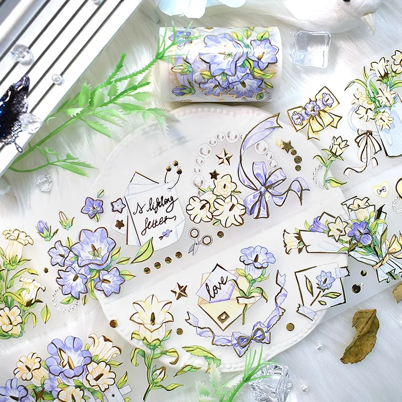 2 Designs 2m/roll Golden Luxury Cecilia Flower Clear and Matte PET Tape Decorative Sticker For DIY Art Card Journal Stationery