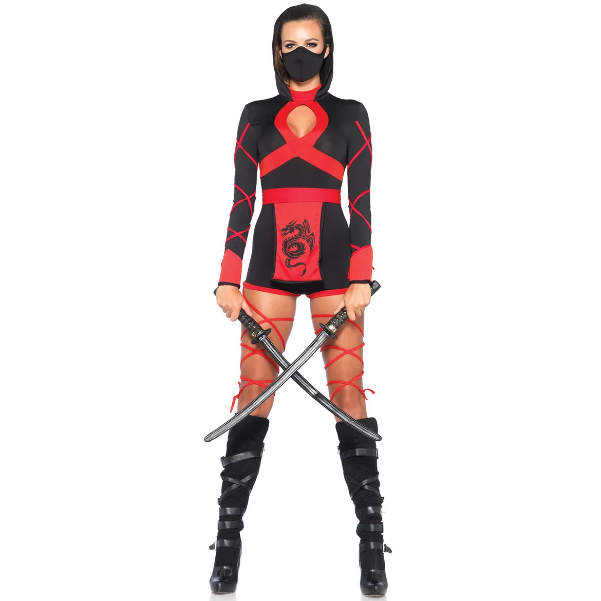 Japanese Samurai Sexy Tight Uniform Halloween Women Red Game Set Black Ninja Cosplay Costume
