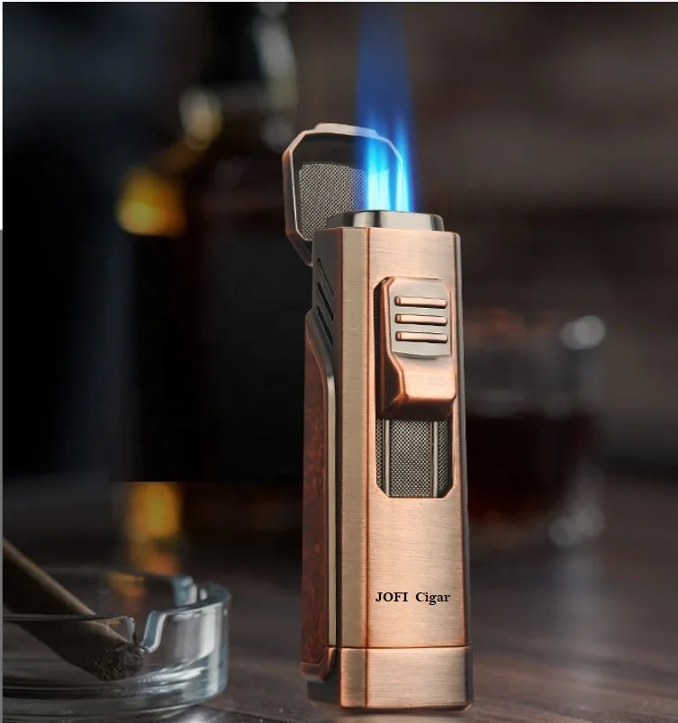 2023 Hot Sell Wholesale Jet Torch Lighter cigar barbecue lighter with Cigar Punch key to lock the fire Custom Logo