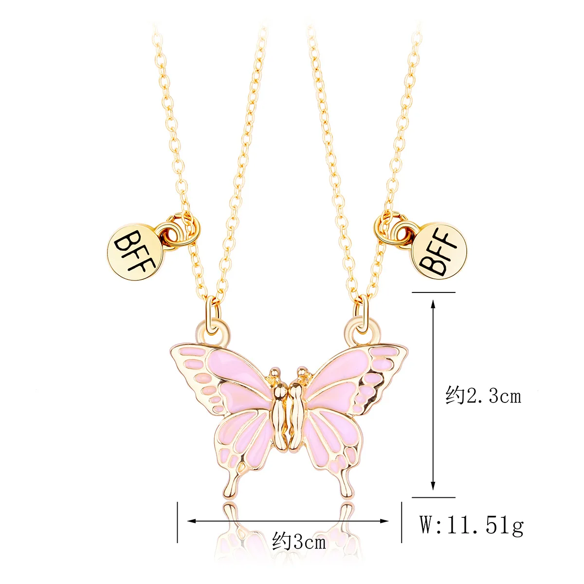 Hot Selling Multi-Colored Enamel Brushed Gradient Butterfly Necklace Magnet Bff Necklace For Couple Bestie FriendShip