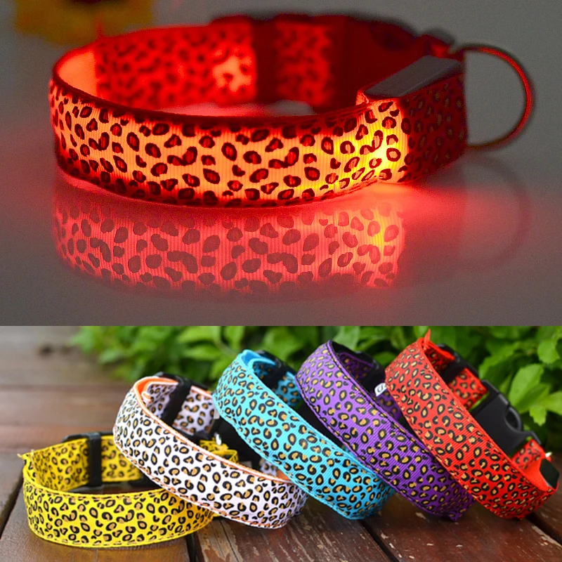 Custom Night Safety Adjustable Leopard Pattern Led Pet Harness Collar Usb Rechargeable Glowing Flashing Led Dog Vest Harness