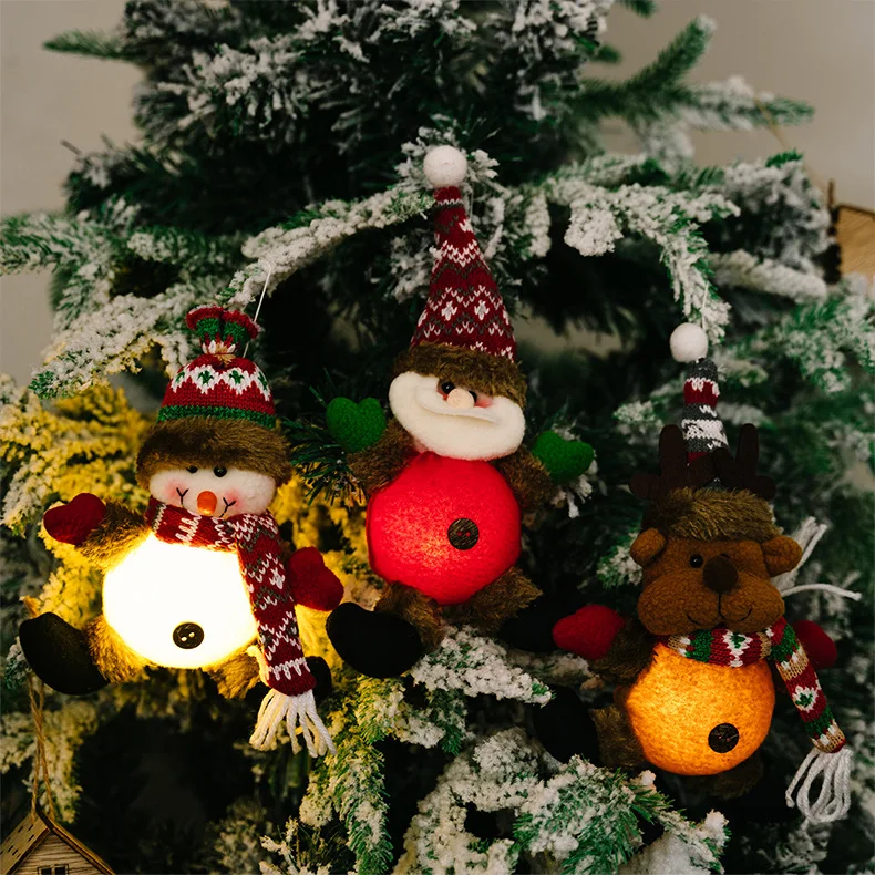 Wholesale Christmas Hanging Toys With Light Santa Pendant Snowman Elk Light Up Doll For Festival Gift Home Decoration