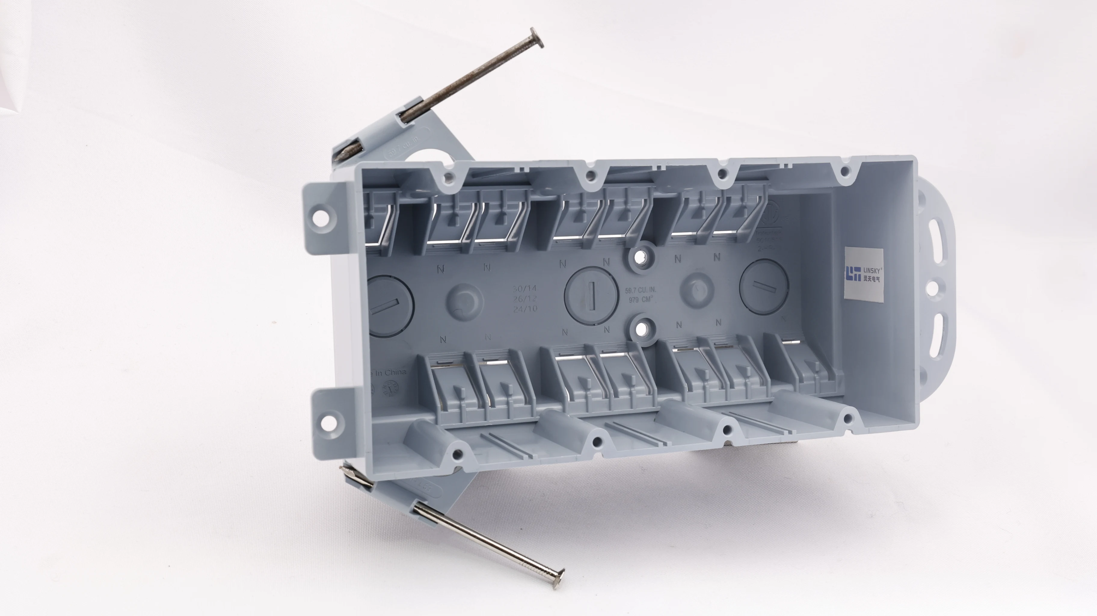 Shanghai Linsky 4-Gang Nail-on New Work Plastic Box Switch/Outlet Wall Electrical Box With Nails  Residential / General-Purpose