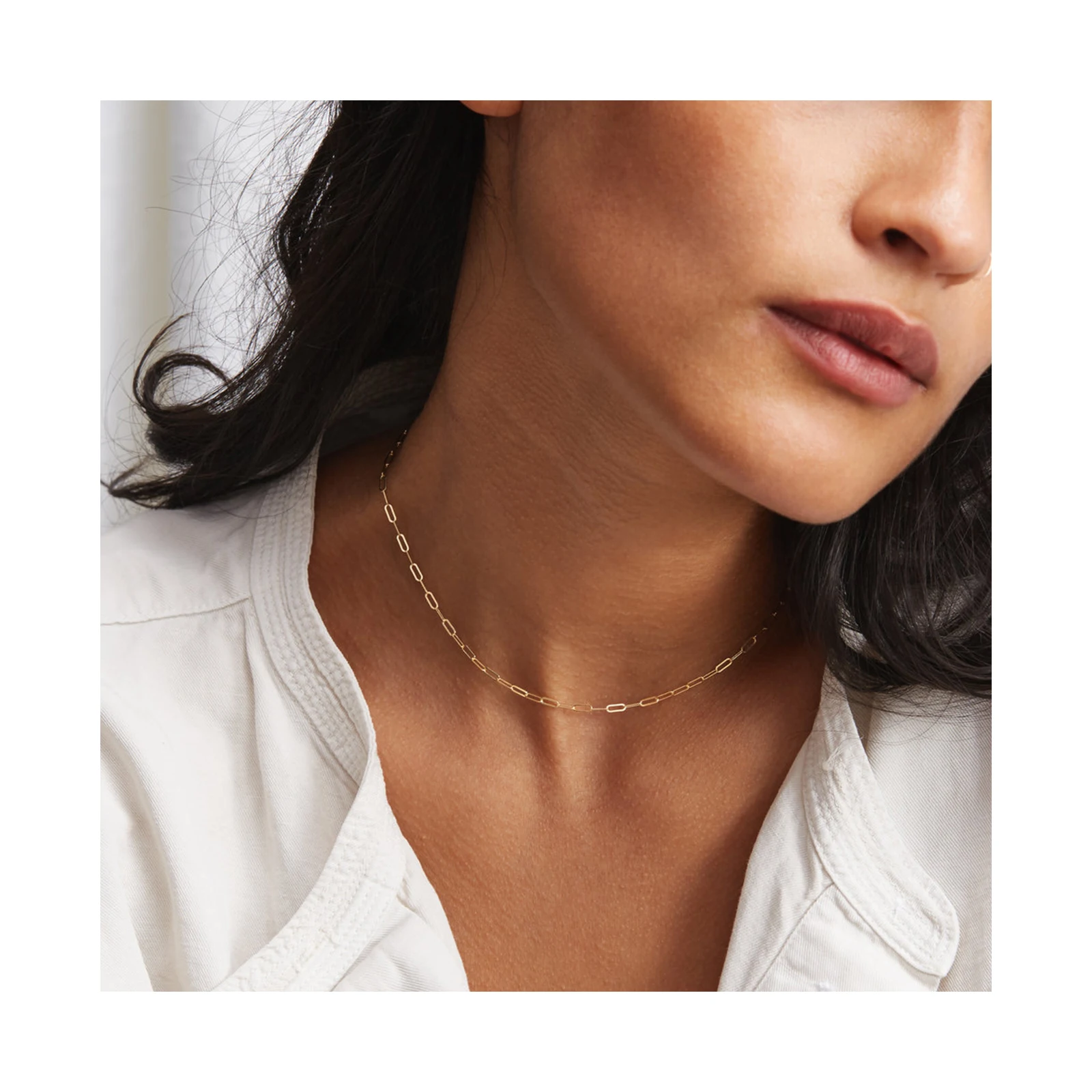 Wholesale Minimalistic 14k Gold Plated Paperclip Dainty Choker Link Chain Necklace For Women