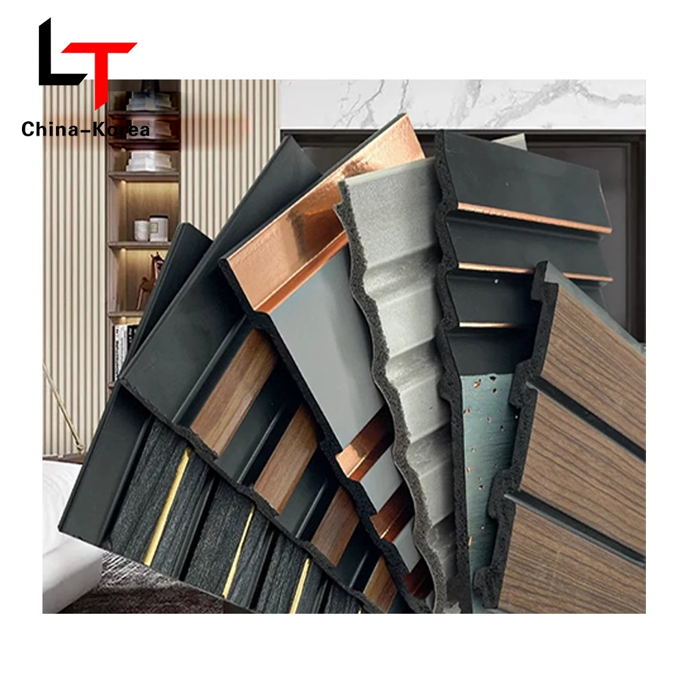 LT China Producers PS 3D Grooved fluted wall panels Oak Texture Laminate Wpc Cladding Composite Interior Decorative