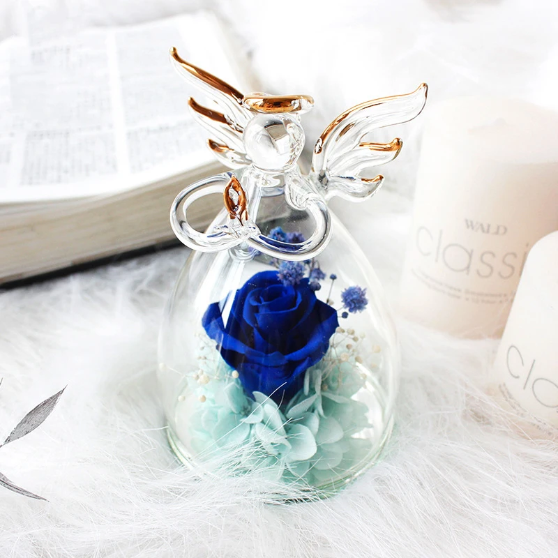 Factory Angel Immortal Flower Glass Cover Creative Ornaments Christmas Gifts Lover Rose Gifts
